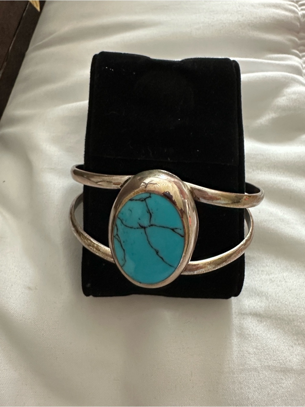 Silver Dome Turquoise Cuff Bracelet — Classic Open Bangle